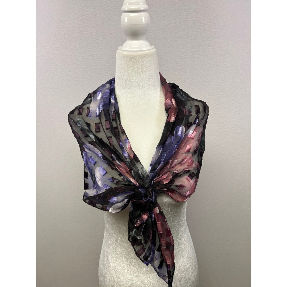 Whimsigoth Womens OS Purple Black Geometric Burnout Sheer Scarf Capelet